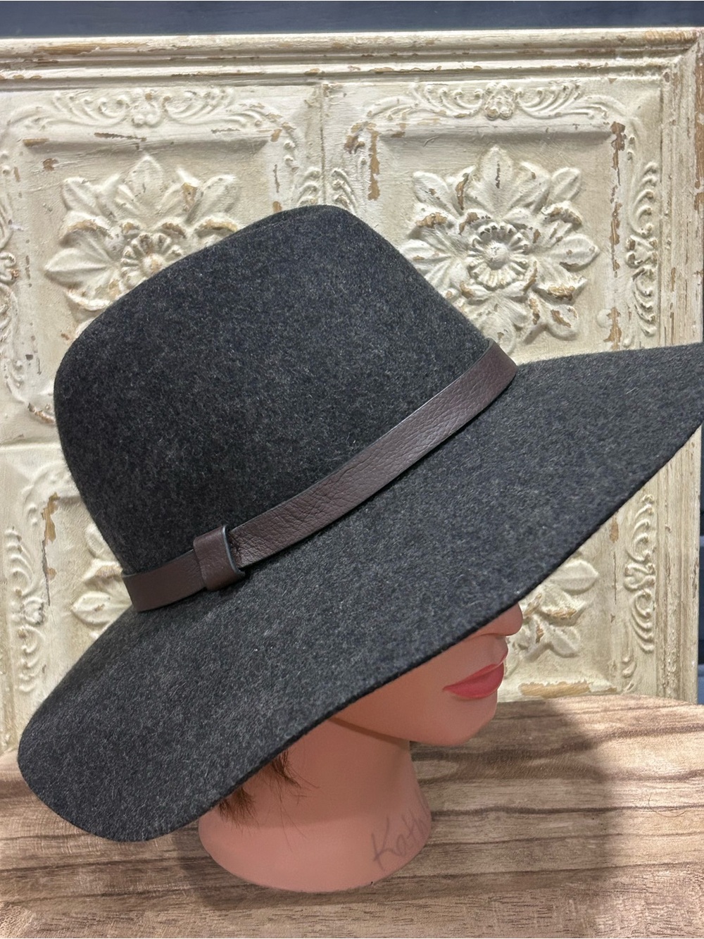 J Crew Charcoal Gray Wide Brimmed Wool Fedora Hat Size XL